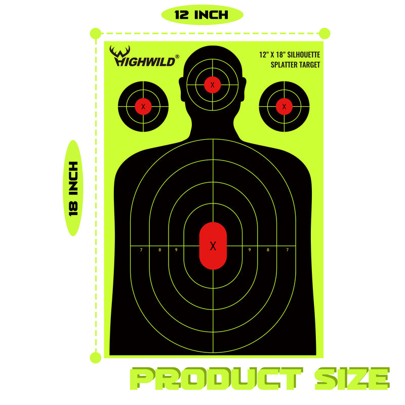 Load image into Gallery viewer, Silhouette Splatter Paper Targets - Splash Effect of Neon Yellow - 12x18 Inch
