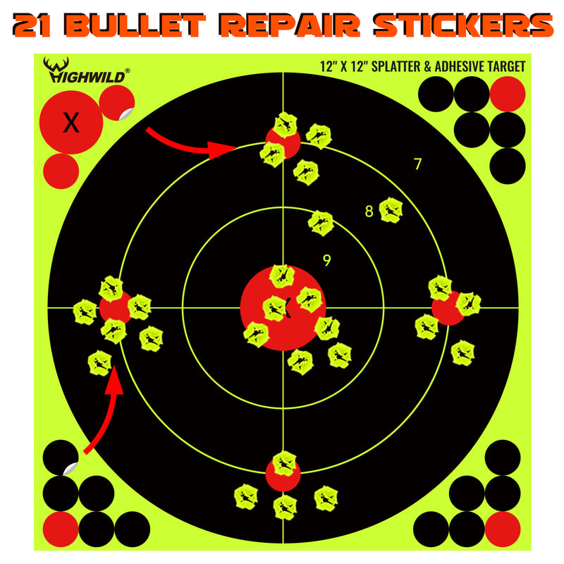 Load image into Gallery viewer, 12X12 Inch Splatter Adhesive Bullseye Fluorescent Yellow Shooting Target Stickers
