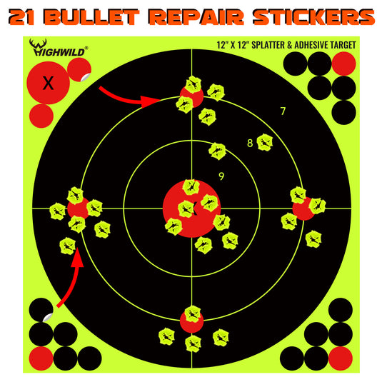 12X12 Inch Splatter Adhesive Bullseye Fluorescent Yellow Shooting Target Stickers