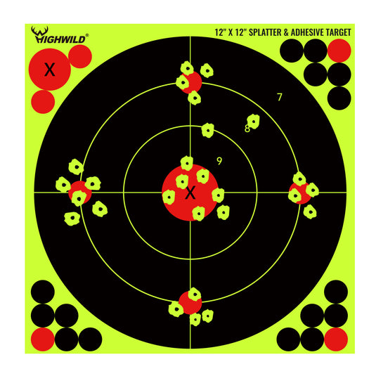 12X12 Inch Splatter Adhesive Bullseye Fluorescent Yellow Shooting Target Stickers