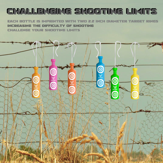 Plastic Shatterproof Bottle Targets for Shooting - 6 Neon Colors with Hanging Rope