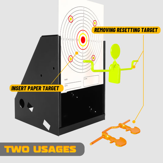 BB Trap Pellet Collector Resetting Target with 10pcs 7" X 9" Paper Targets and 3 Spinner Targets