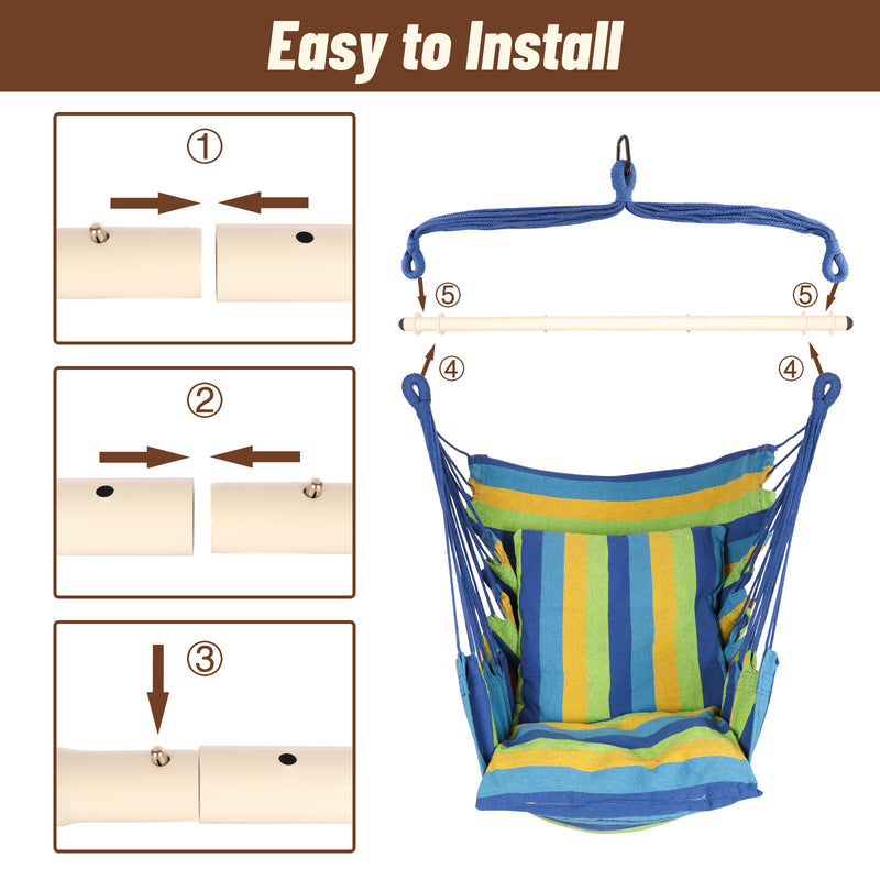 Load image into Gallery viewer, Hanging Hammock Chair with Cushions - Blue &amp; Green

