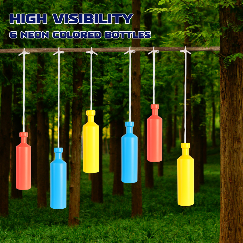 Load image into Gallery viewer, Plastic Bottle Targets for Shooting - with Hanging Rope and Foldable Storage Rack (Red/Yellow/Blue)
