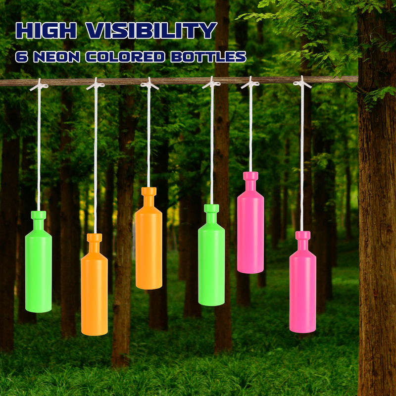 Load image into Gallery viewer, Plastic Bottle Targets for Shooting - with Hanging Rope and Foldable Storage Rack (Orange/Green/Pink)
