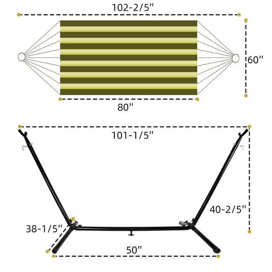 Double Hammock with Space Saving Steel Stand (White/Coffee)