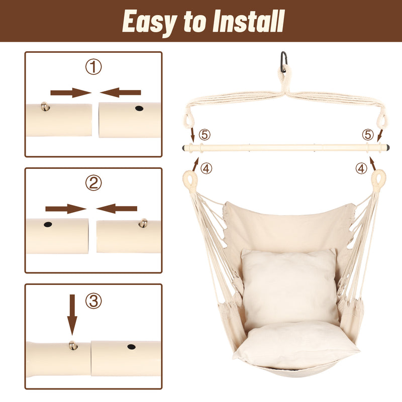 Load image into Gallery viewer, Hanging Hammock Chair with Cushions - Beige
