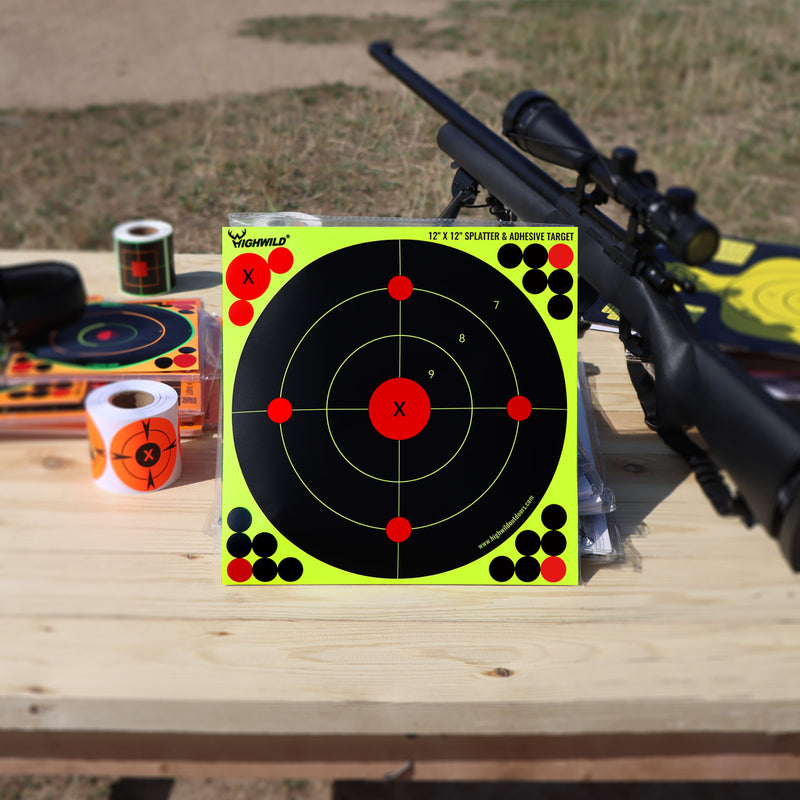Load image into Gallery viewer, 12X12 Inch Splatter Adhesive Bullseye Fluorescent Yellow Shooting Target Stickers
