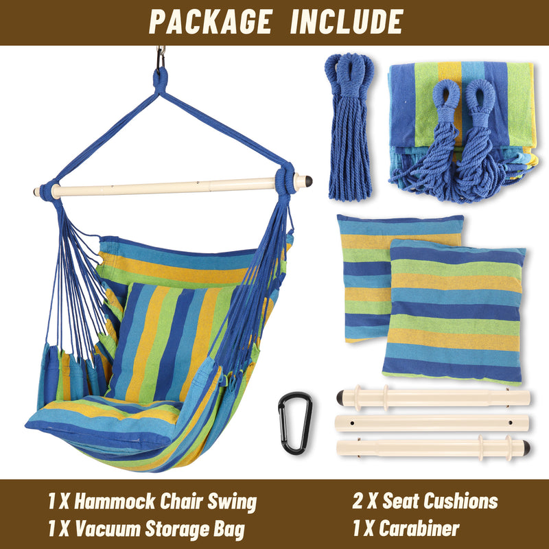 Load image into Gallery viewer, Hanging Hammock Chair with Cushions - Blue &amp; Green

