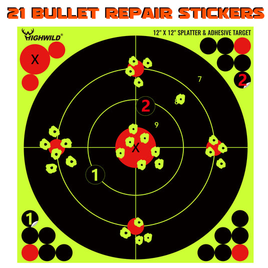 12X12 Inch Splatter Adhesive Bullseye Fluorescent Yellow Shooting Target Stickers