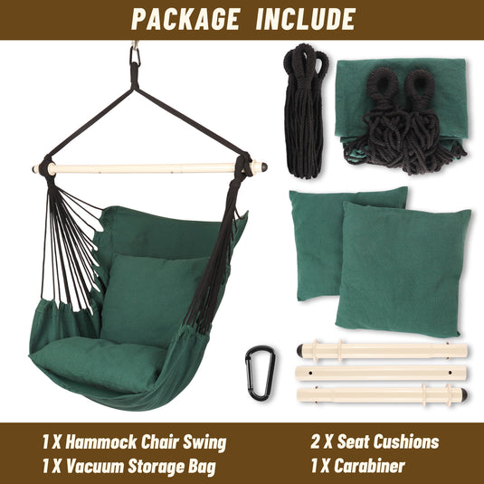 Hanging Hammock Chair with Cushions - Green