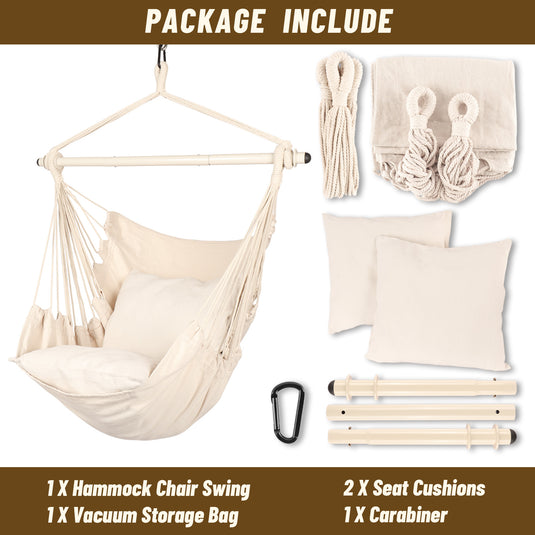 Hanging Hammock Chair with Cushions - Beige