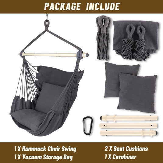 Hanging Hammock Chair with Cushions - Grey