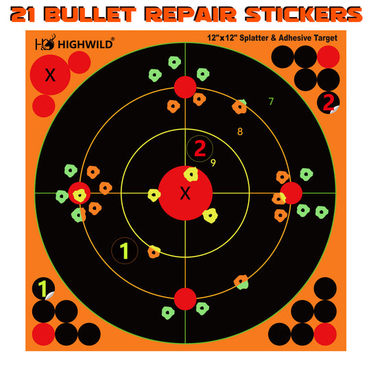 Stick Splatter Adhesive Bullseye Shooting Targets - 12x12 Inch