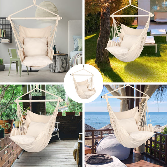 Hanging Hammock Chair with Cushions - Beige