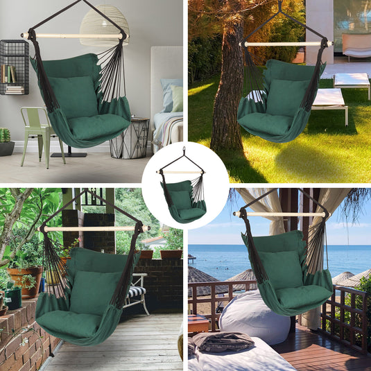 Hanging Hammock Chair with Cushions - Green