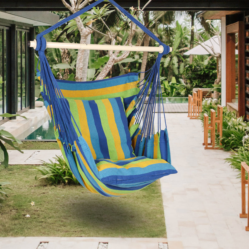 Load image into Gallery viewer, Hanging Hammock Chair with Cushions - Blue &amp; Green
