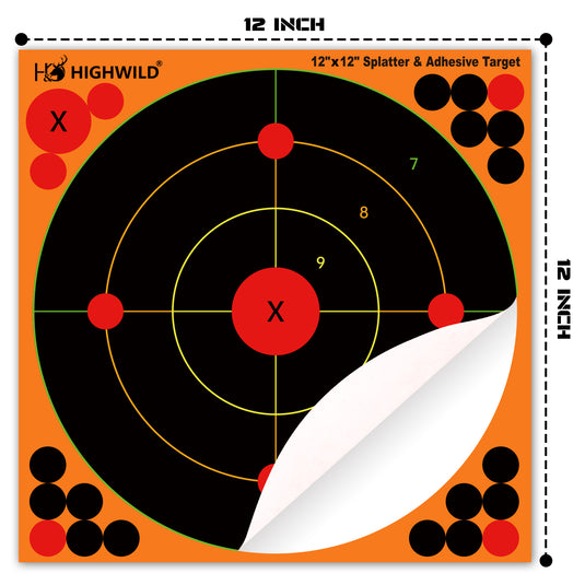 Stick Splatter Adhesive Bullseye Shooting Targets - 12x12 Inch