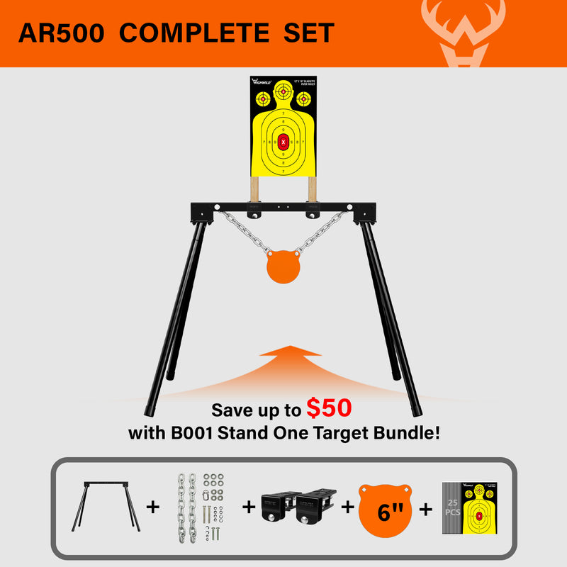 Load image into Gallery viewer, 3/8&quot; AR500 Steel Targets System 6&quot; Gong with Stand and 12&quot; X 18&quot; Silhouette Paper Targets
