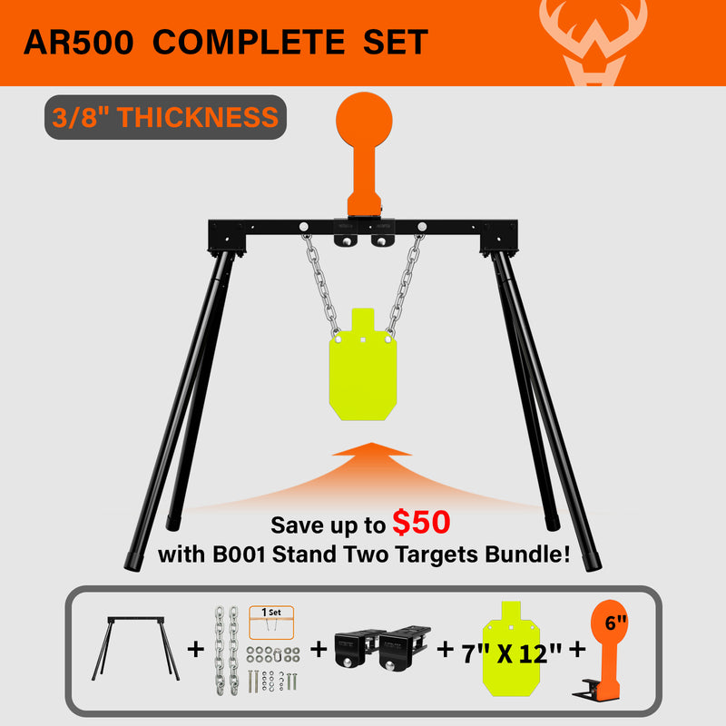 Load image into Gallery viewer, 3/8&quot; AR500 Steel Targets System 7&quot;x 12&quot; Silhouette with Stand and Auto Reset Popper
