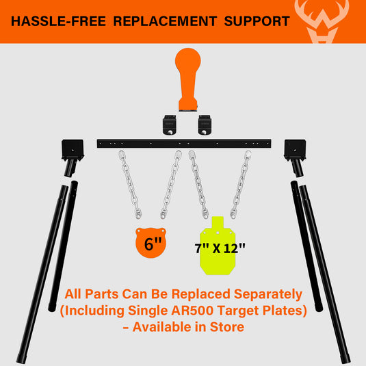 3/8" AR500 Steel Targets System 6"  Gong and 7"x 12" Silhouette with Stand and Auto Reset Popper