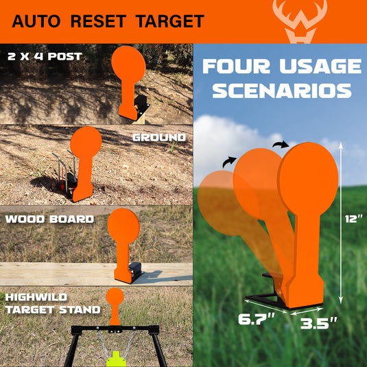 3/8" AR500 Steel Targets System 7"x 12" Silhouette with Stand and Auto Reset Popper