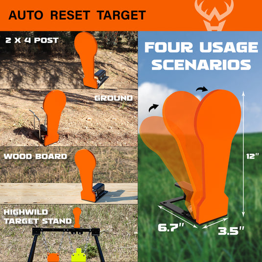 3/8" AR500 Steel Targets System 6"  Gong and 7"x 12" Silhouette with Stand and Auto Reset Popper