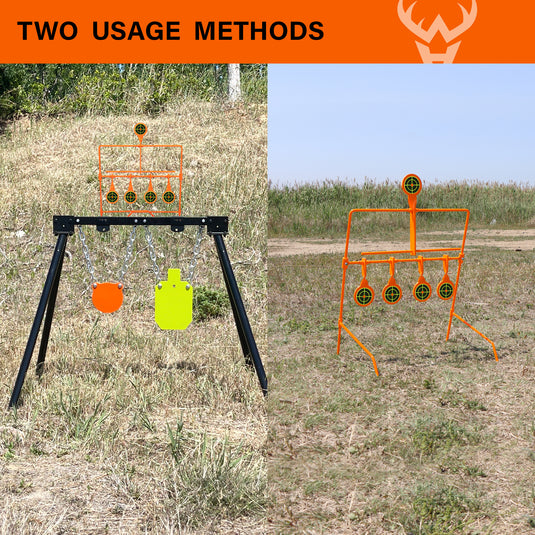 3/8" AR500 Steel Targets System 6" Gong and 7"x 12" Silhouette with Stand and .22 Rimfire Resetting Target