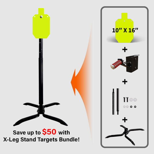 X-leg Base Stand + 2X4 Target Hanger + 3/8" Thick 10" X 16" Torso + Adjustable Steel Post