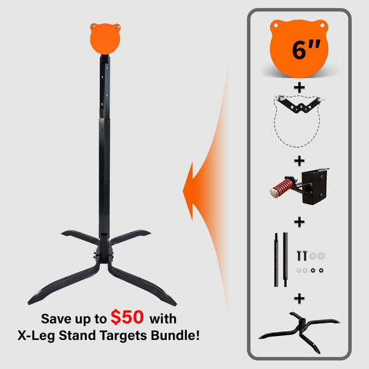 X-leg Base Stand + 2X4 Target Hanger + 3/8" Thick 6" Gong + Adjustable Steel Post