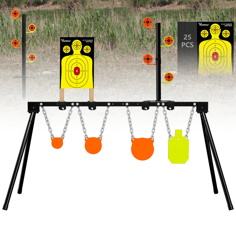 Load image into Gallery viewer, 3/8&quot; AR500 Steel Targets System 4&quot;, 6&quot;, 8&quot;  Gongs and 7&quot;x 12&quot; Silhouette with Stand, .22 Rimfire Dueling Tree and 12&quot; X 18&quot; Silhouette Paper Sheets
