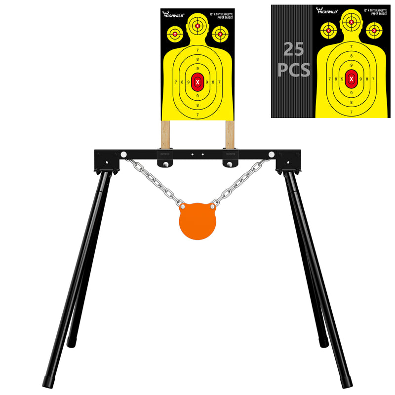 Load image into Gallery viewer, 3/8&quot; AR500 Steel Targets System 6&quot; Gong with Stand and 12&quot; X 18&quot; Silhouette Paper Targets
