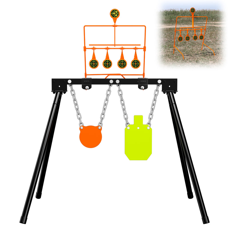 Load image into Gallery viewer, 3/8&quot; AR500 Steel Targets System 6&quot; Gong and 7&quot;x 12&quot; Silhouette with Stand and .22 Rimfire Resetting Target
