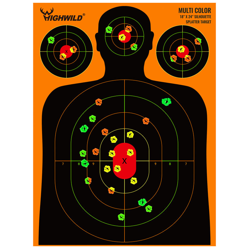 Load image into Gallery viewer, Silhouette Splatter Paper Targets - Splash Effect of Multiple Colors - 18x24 Inch
