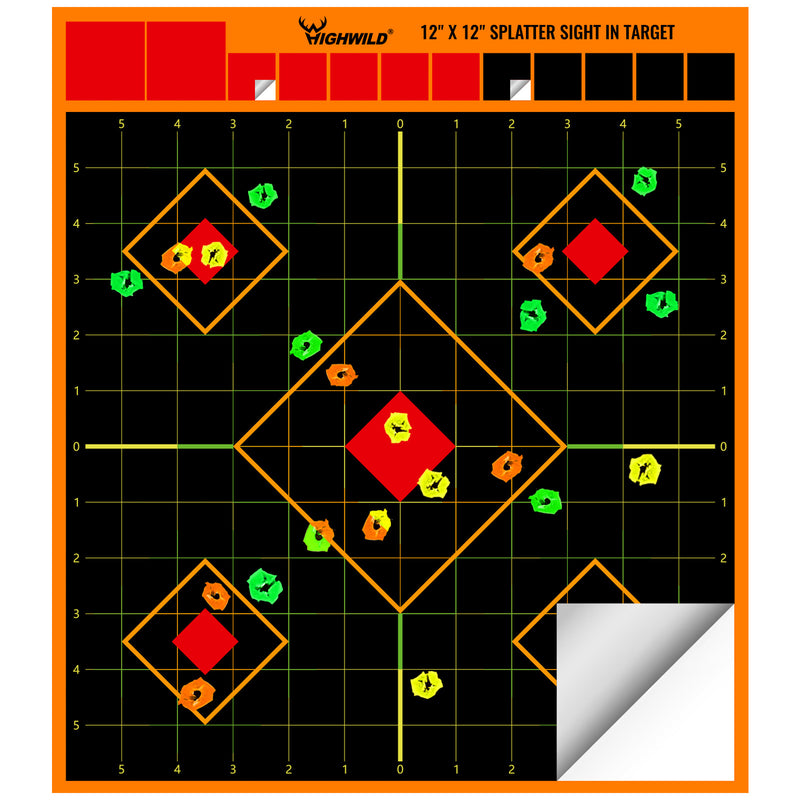 Load image into Gallery viewer, Sight in Stick Splatter Adhesive Shooting Targets - Splash Effect of Multiple Colors - 12 x 12 Inch
