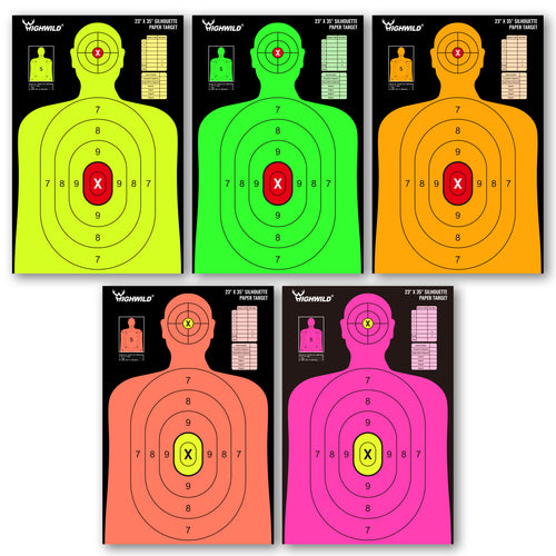 23X35 Inch Shooting Range Silhouette Paper Target - 5 Fluorescent Colors