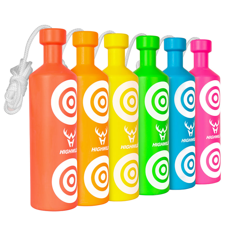 Load image into Gallery viewer, Plastic Shatterproof Bottle Targets for Shooting - 6 Neon Colors with Hanging Rope
