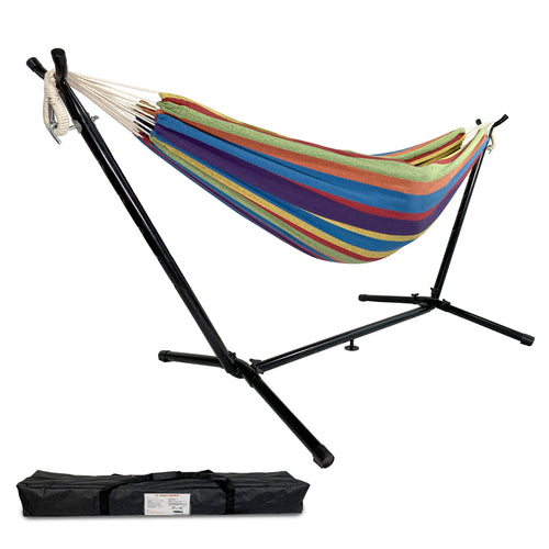 Double Hammock with Space Saving Steel Stand (Blue/Purple)