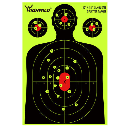 Silhouette Splatter Paper Targets - Splash Effect of Neon Yellow - 12x18 Inch
