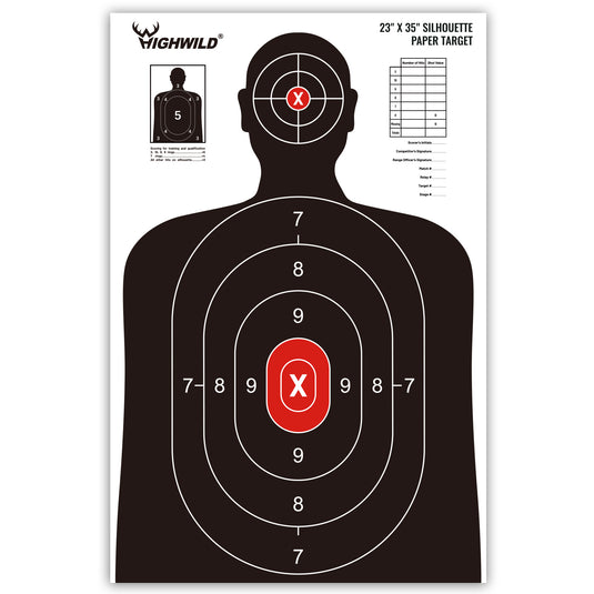 Shooting Range Silhouette Paper Target - 23X35 Inches - Suitable for Handguns, Rifles, Airguns, BB Guns (5 Pack, White & Black)