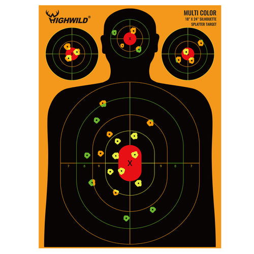 Silhouette Splatter Paper Targets - Splash Effect of Multiple Colors - 18x24 Inch