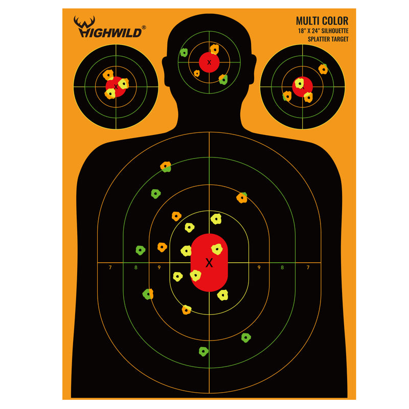 Load image into Gallery viewer, Silhouette Splatter Paper Targets - Splash Effect of Multiple Colors - 18x24 Inch
