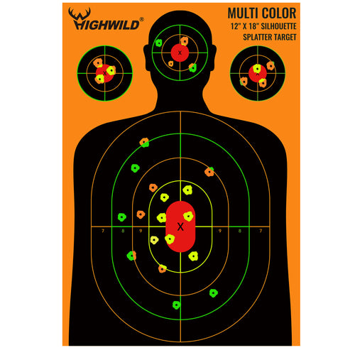 Silhouette Splatter Paper Targets - Splash Effect of Multiple Colors - 12x18 Inch