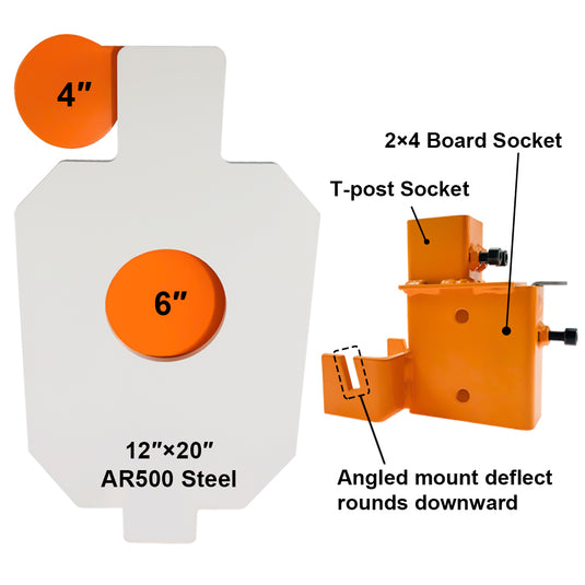 12" X 20" X 3/8" AR500 Steel Bullseye Hostage Target / Target Mount Bracket