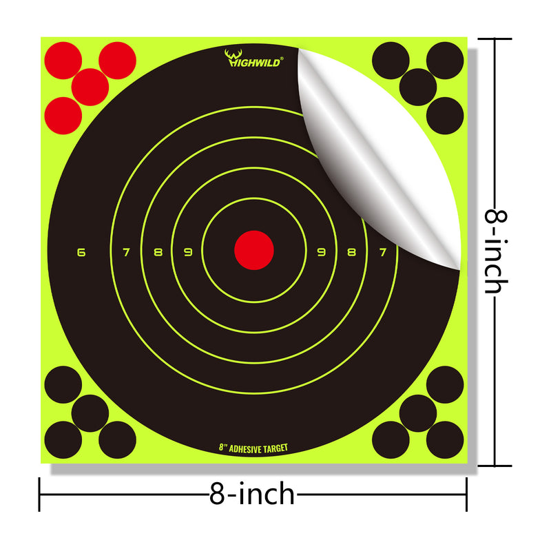Load image into Gallery viewer, 8” Stick Splatter Adhesive Bullseye Bright Fluorescent Yellow Shooting Targets  - 50 Pack

