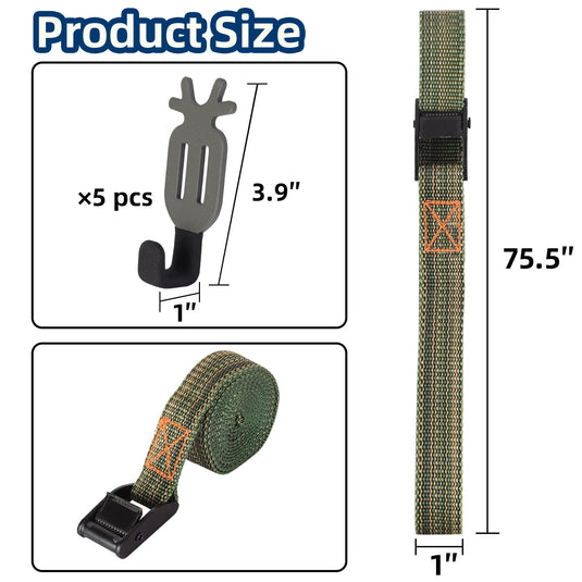 Treestand Strap Gear Hangers for Hunting Gears Bow - 5 Hooks Set