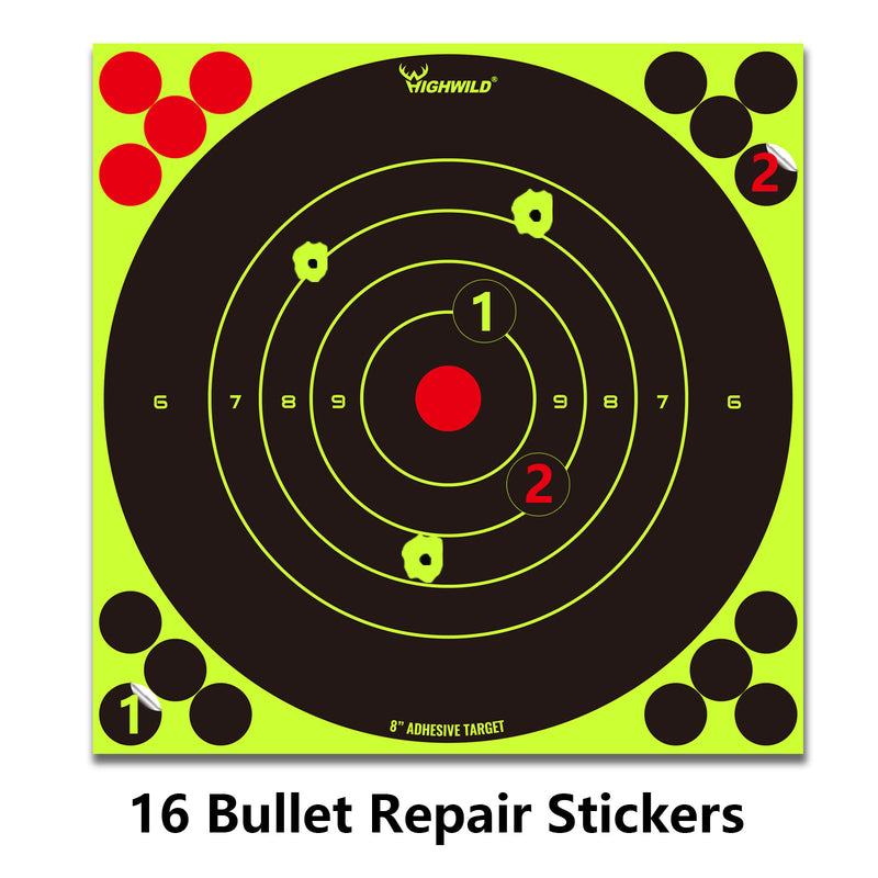 Load image into Gallery viewer, 8” Stick Splatter Adhesive Bullseye Bright Fluorescent Yellow Shooting Targets  - 50 Pack
