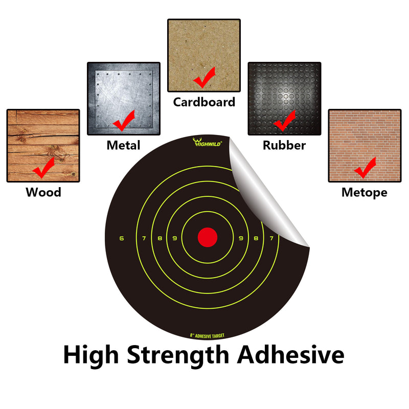 Load image into Gallery viewer, 8” Stick Splatter Adhesive Bullseye Bright Fluorescent Yellow Shooting Targets  - 50 Pack
