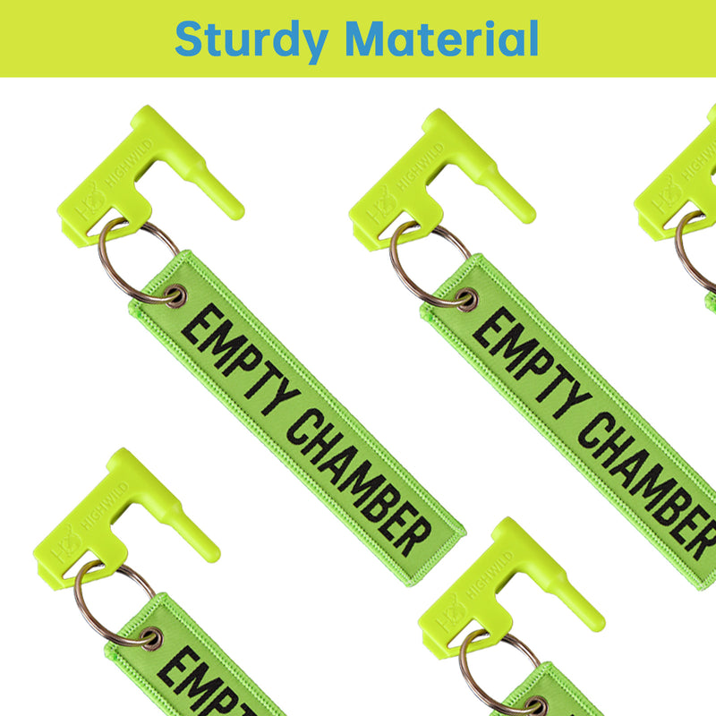 Load image into Gallery viewer, 10 Pack Chamber Safety Flag for Most Common Calibers with Green Key Chain Tags
