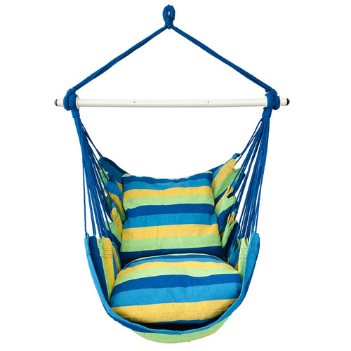 Hanging Hammock Chair with Cushions - Blue & Green